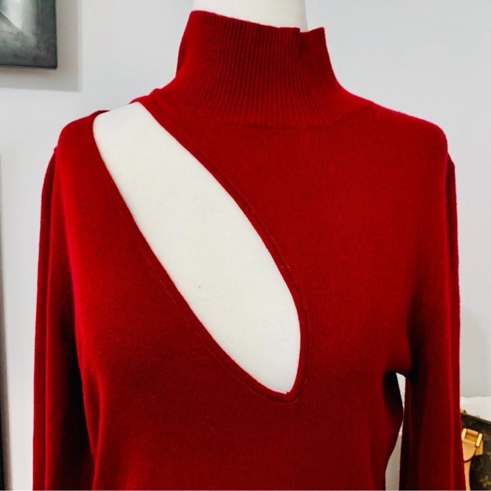 NICHOLAS Aliyah Burgundy wool Cut-Out turtleneck sweater top - Picture 3 of 9